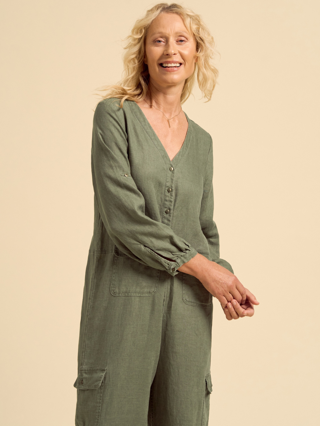 Mara Linen Jumpsuit Olive