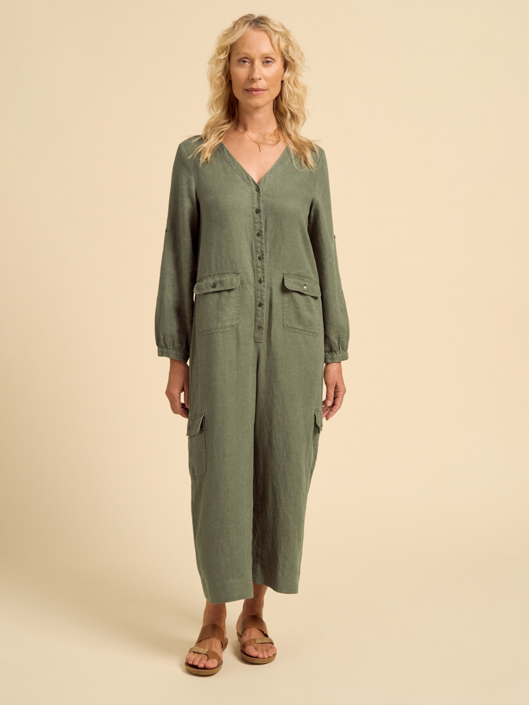 Mara Linen Jumpsuit Olive
