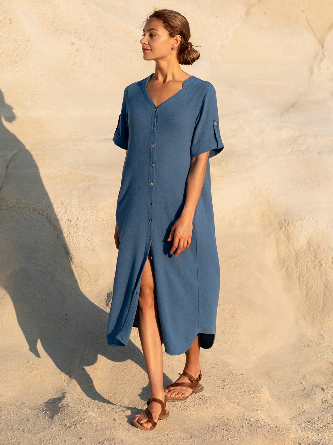 Athena Cotton Dress Aegean Blue