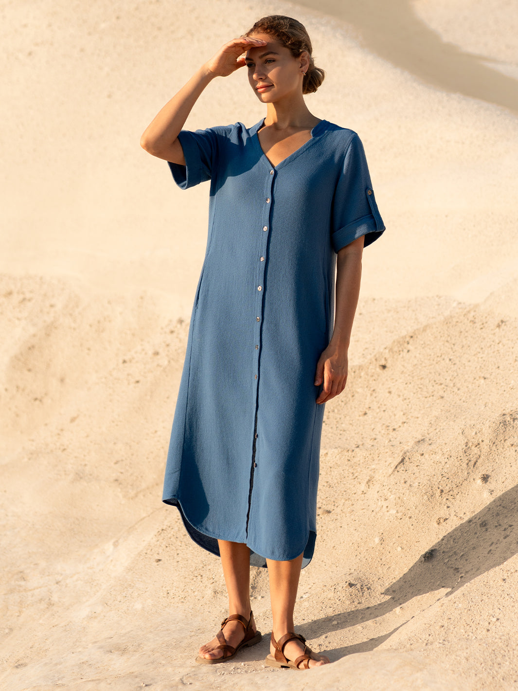 Athena Cotton Dress Aegean Blue