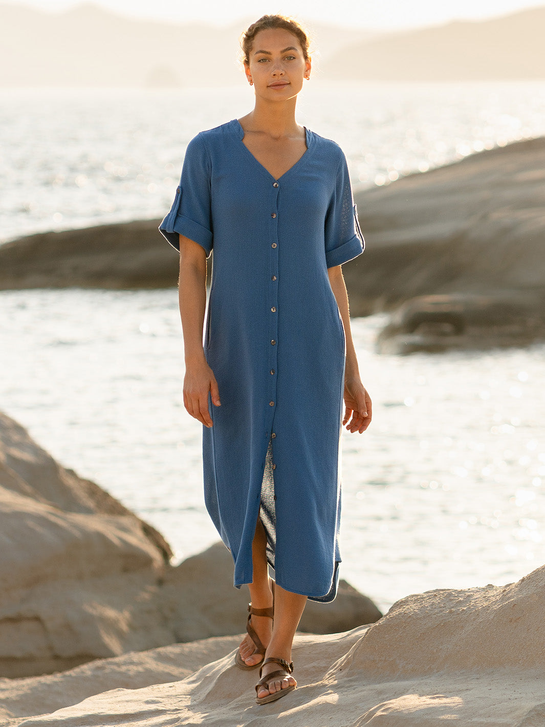 Athena Cotton Dress Aegean Blue