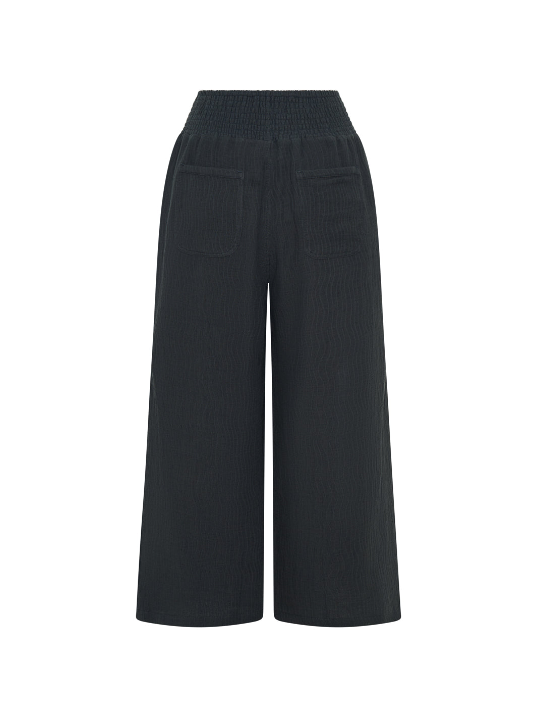 Black wide-leg pants on a white background