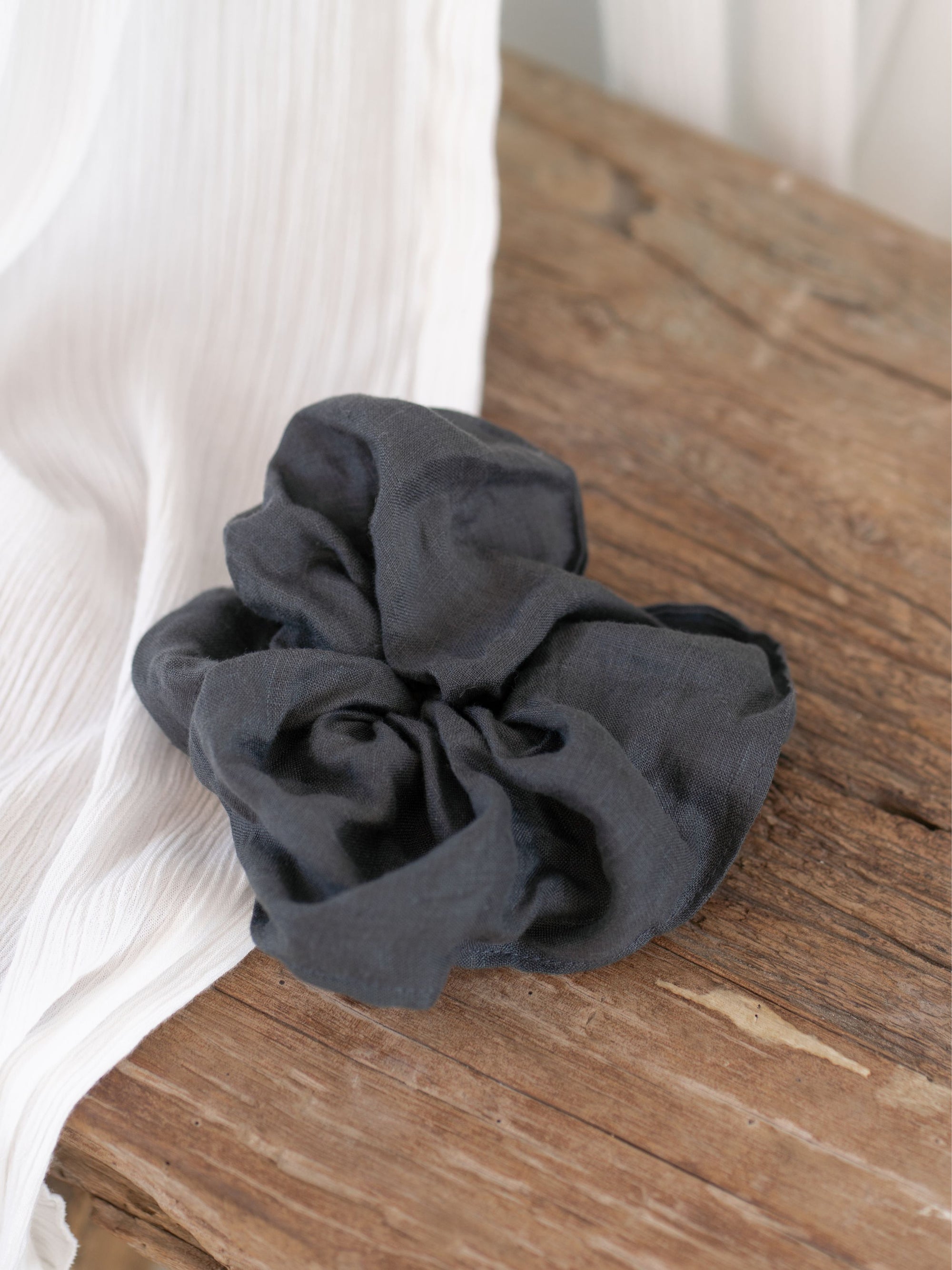 Image features Jumbo Linen Scrunchie in Charcoal