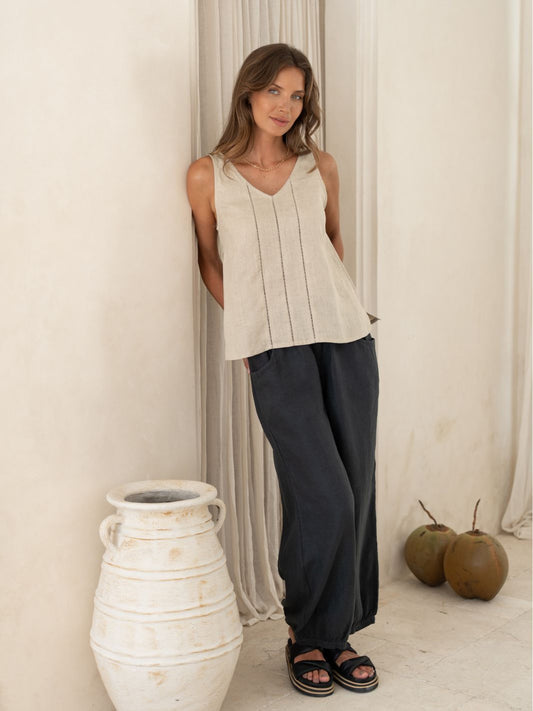 Giana Linen Top Almond