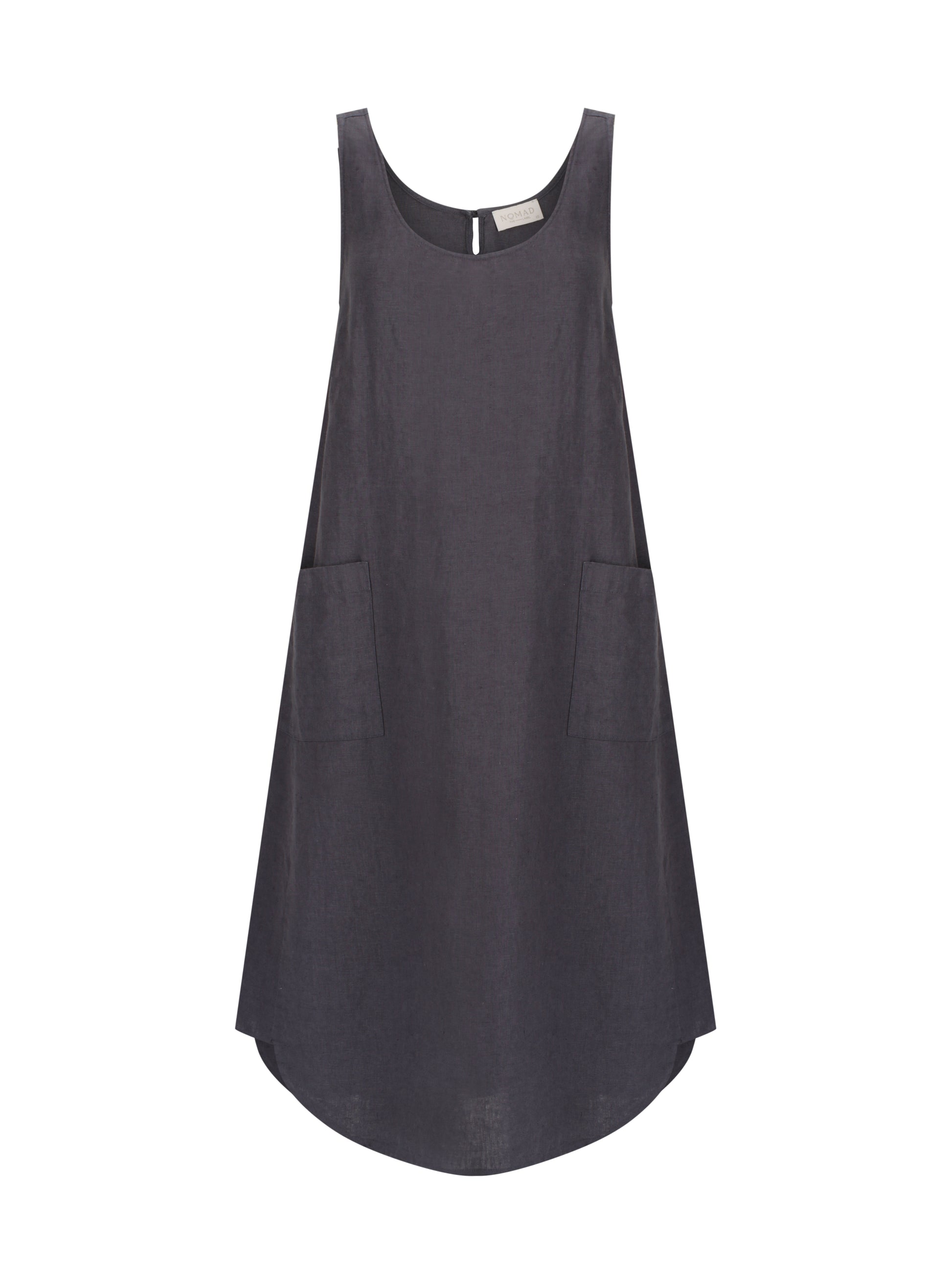Dark sleeveless dress with pockets on a white background