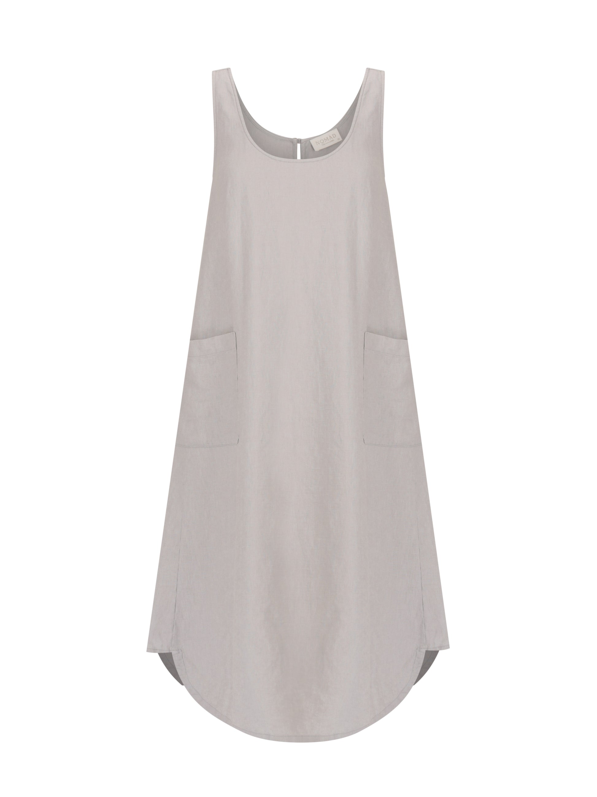 Light gray sleeveless dress on a white background
