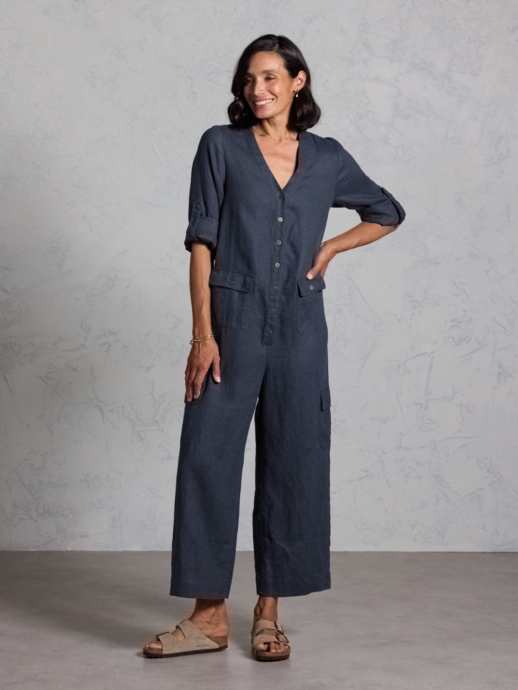 Mara Linen Jumpsuit Charcoal