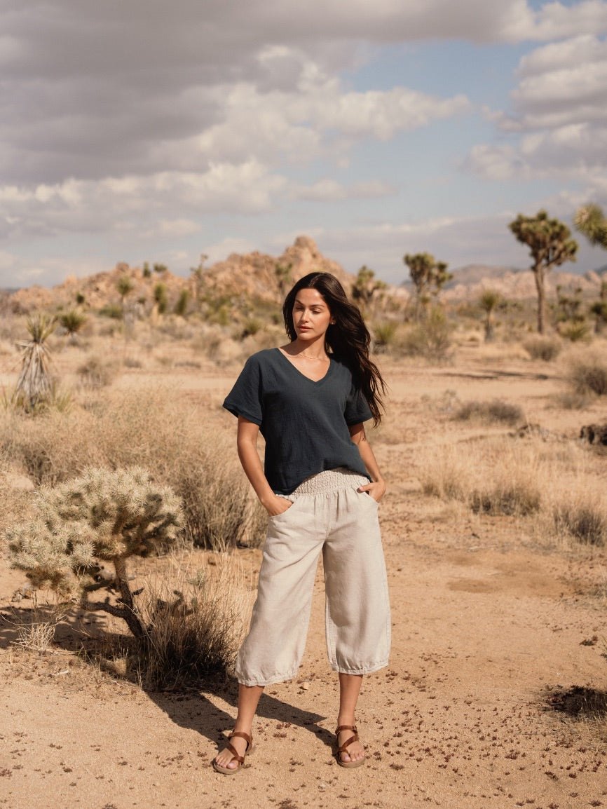 Model wearing Marrakech Linen Pants Flax