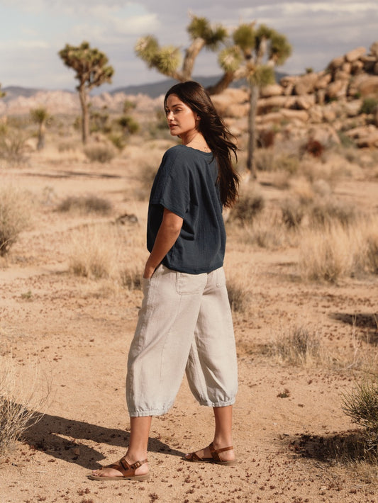 Model wearing Marrakech Linen Pants Flax
