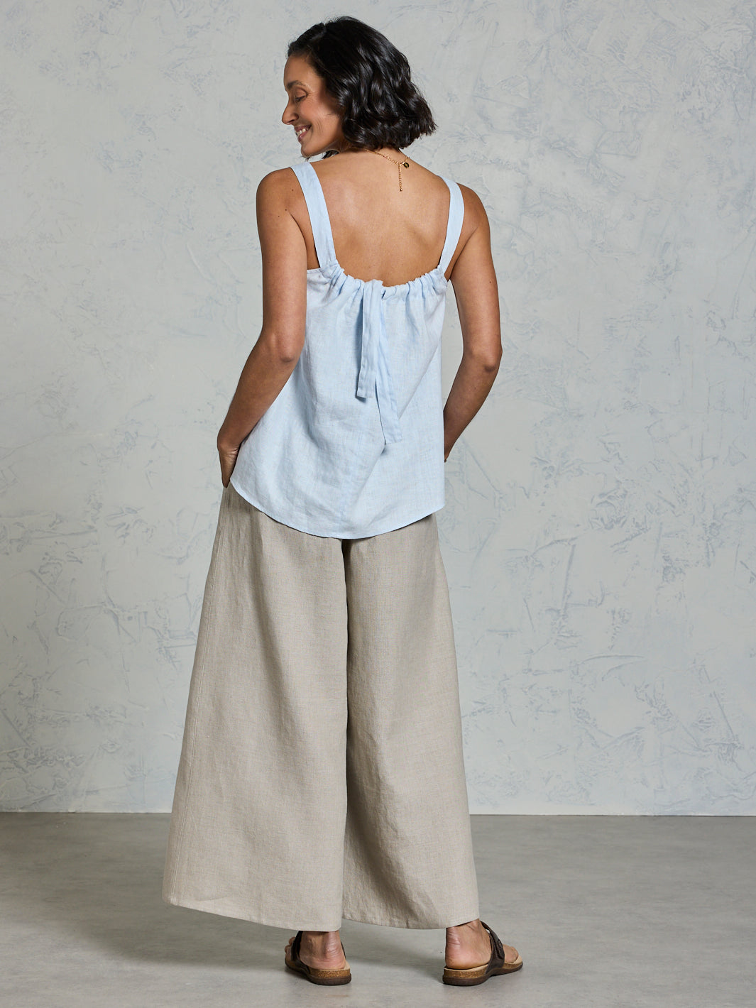 Soella Linen Top Serene Blue
