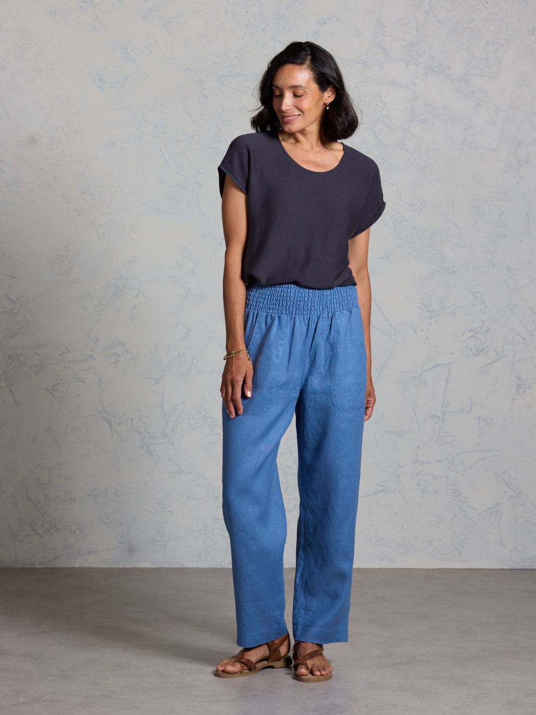 Nautical French Linen Pants Aegean Blue