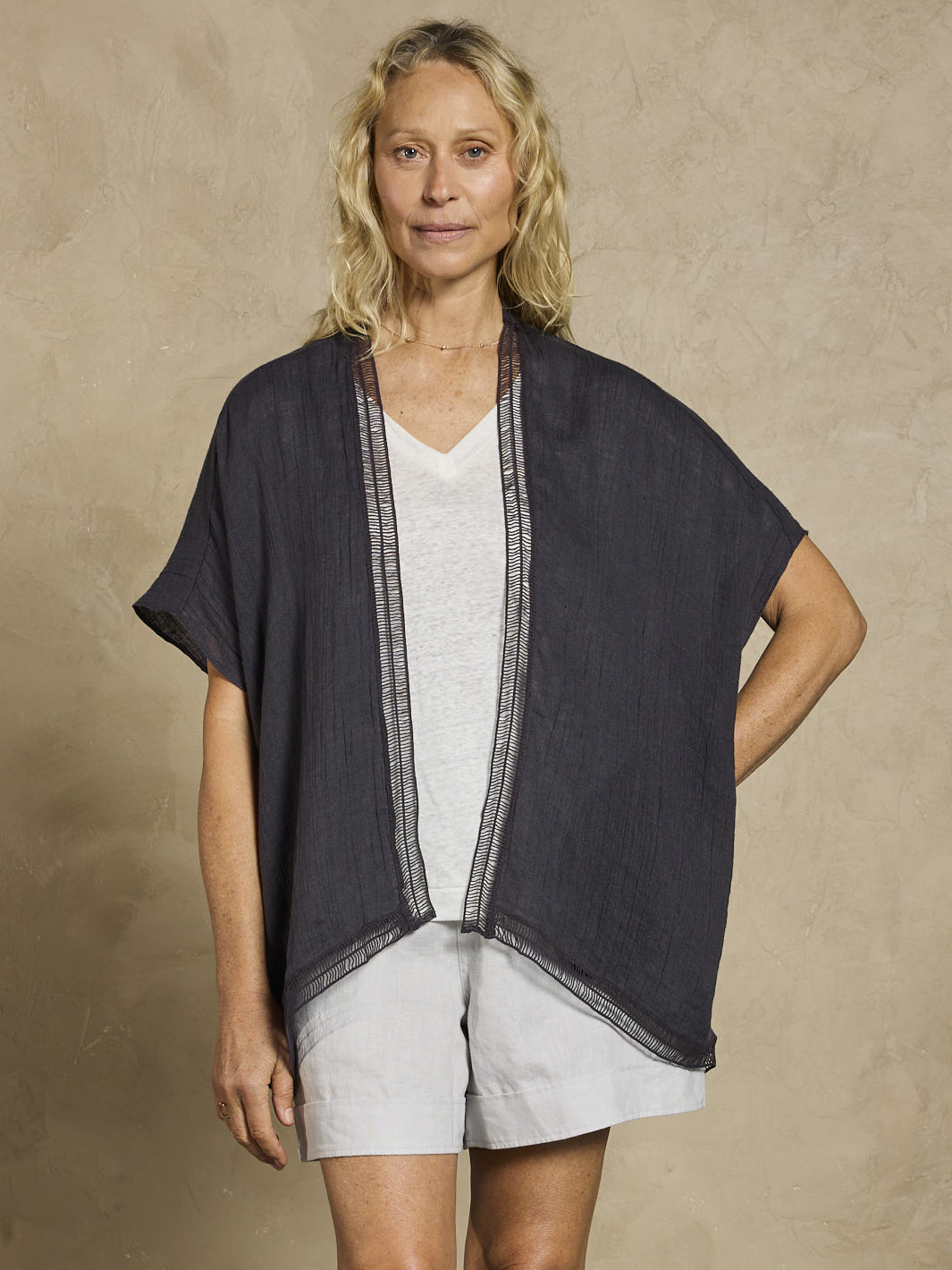 Rhea Linen Kimono Charcoal