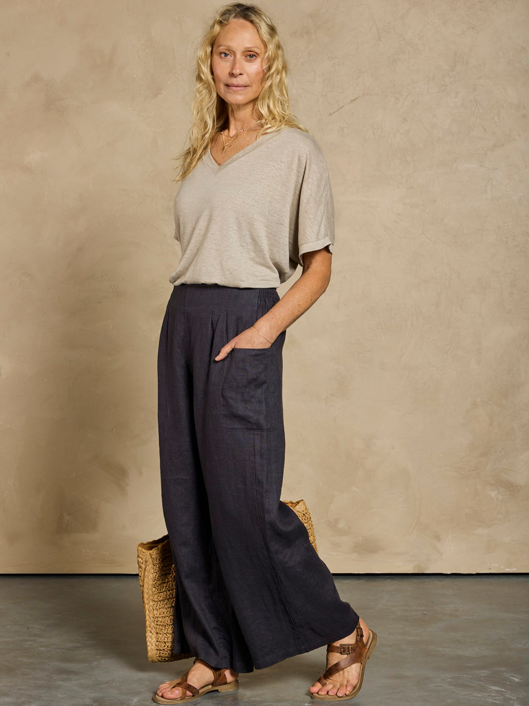 Milos Linen Pants Charcoal