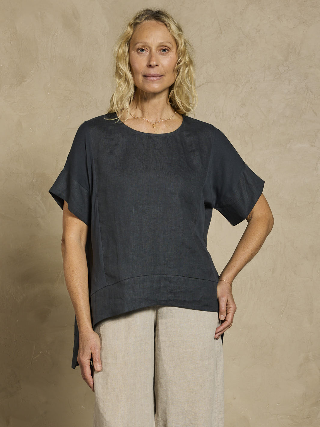 Costa French Linen and Cotton Top Charcoal