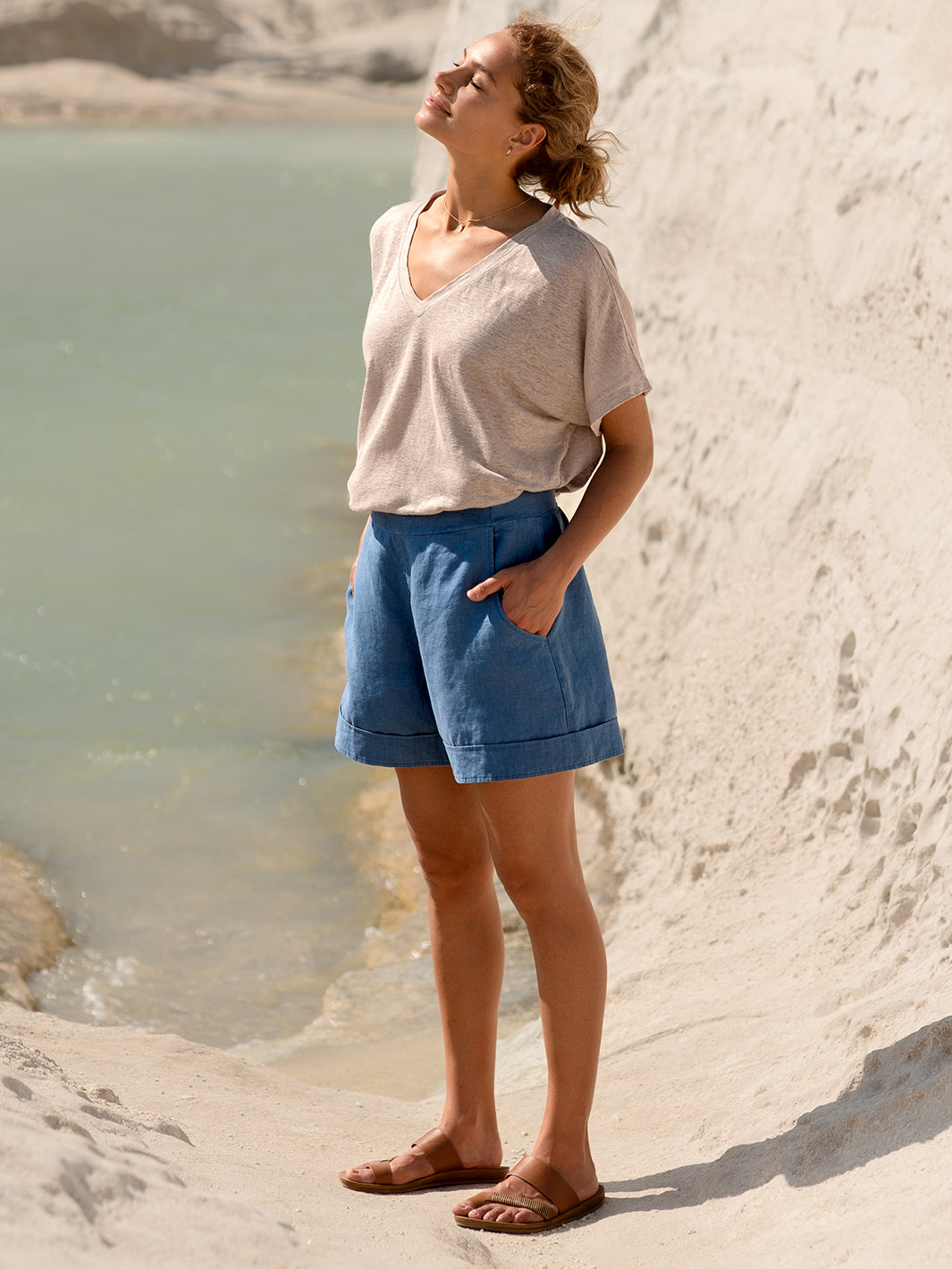 Paros Linen Shorts Aegean Blue