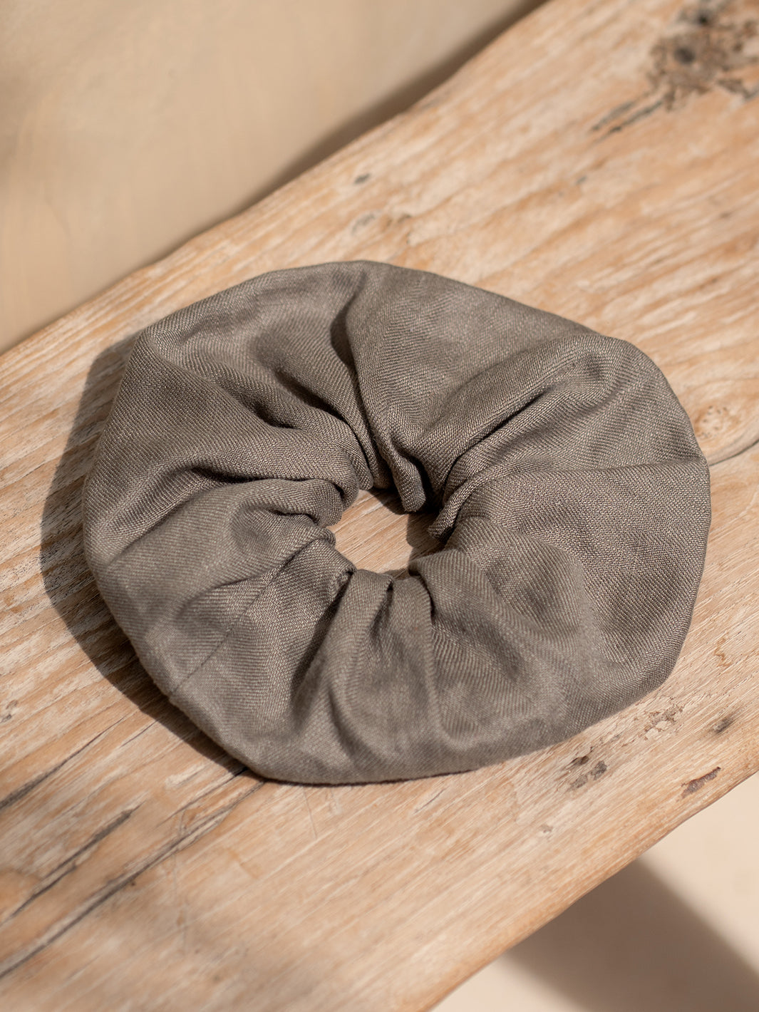 Image features Jumbo Linen Scrunchie in Taupe