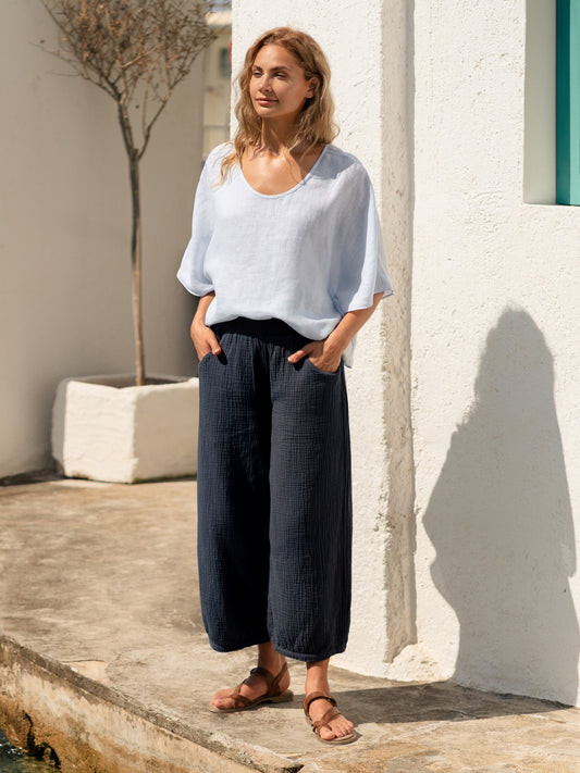 Selene Linen Top Serene Blue