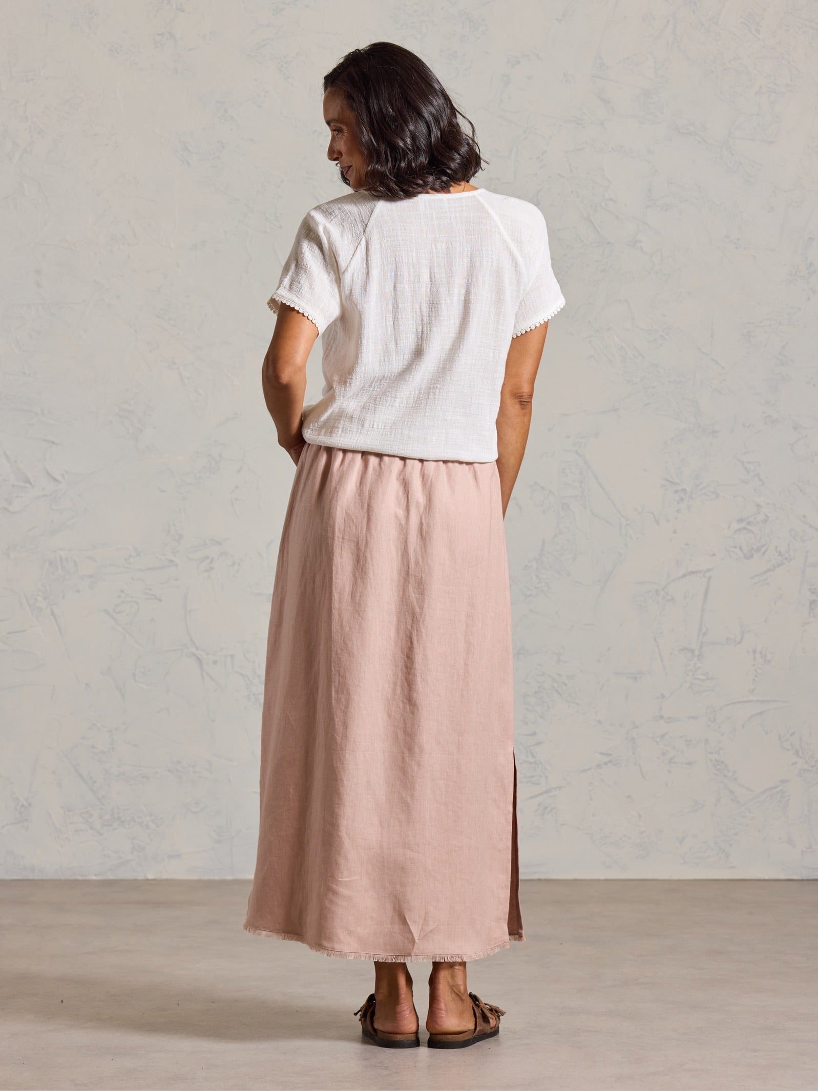 Aurora French Linen Skirt Tea Rose