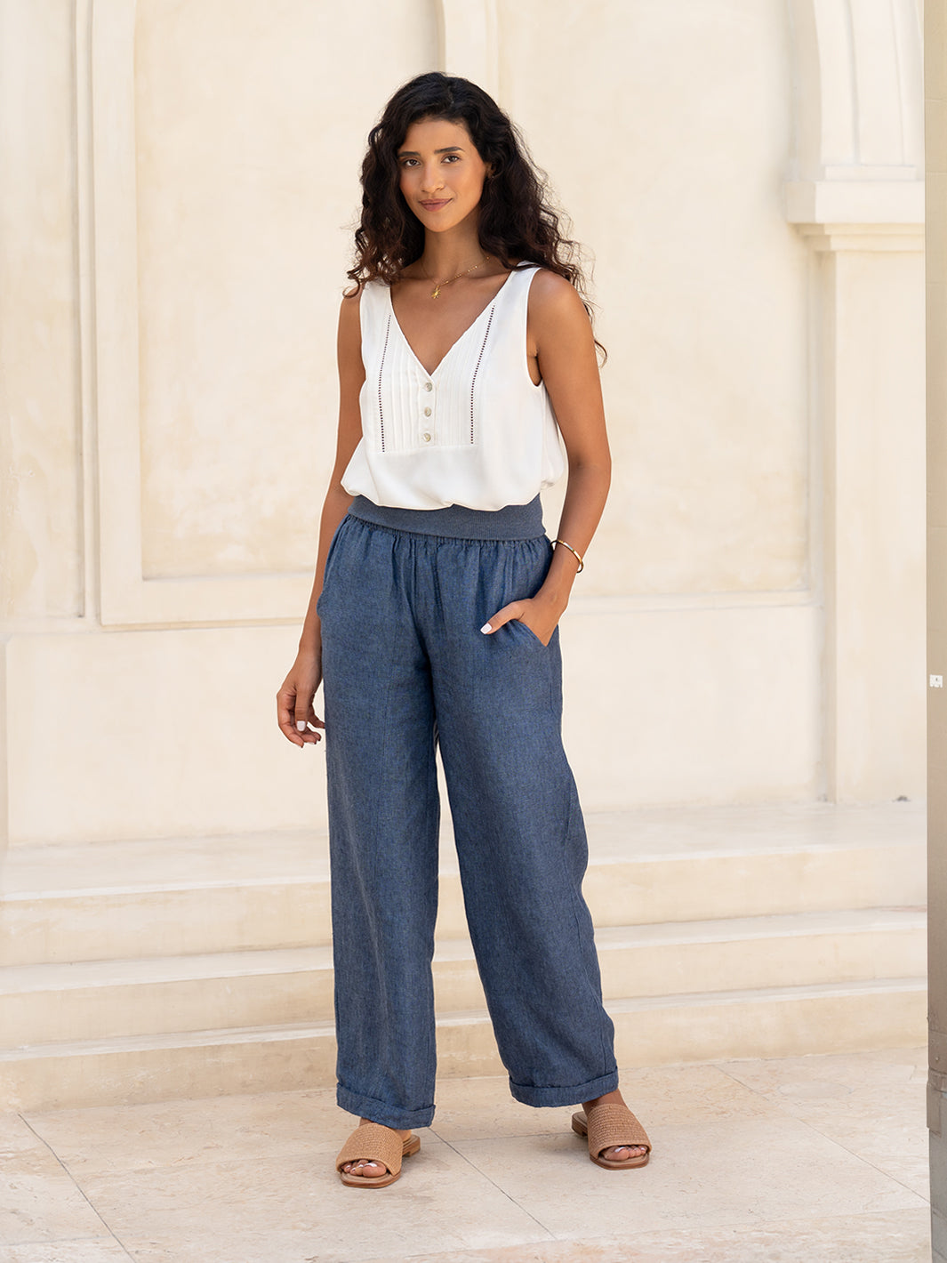 Goa French Linen Pants Pacific Blue