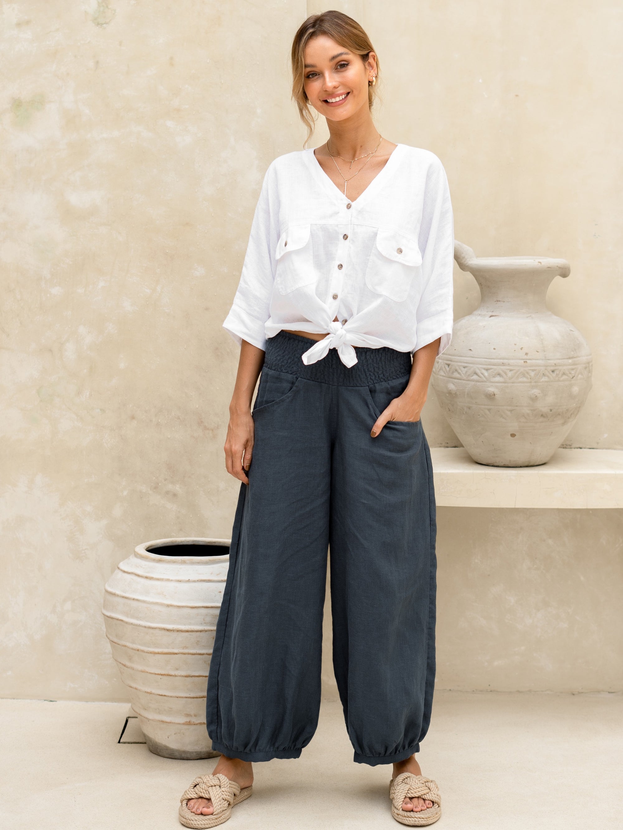 Sadhu French Linen Pants Charcoal