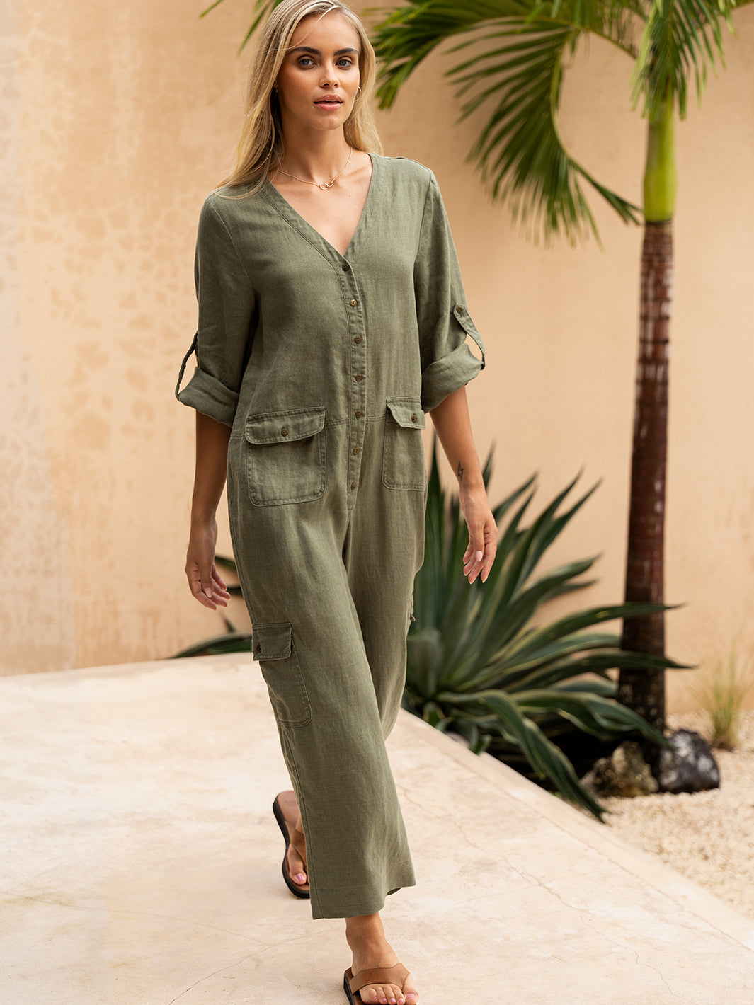 Mara Linen Jumpsuit Olive