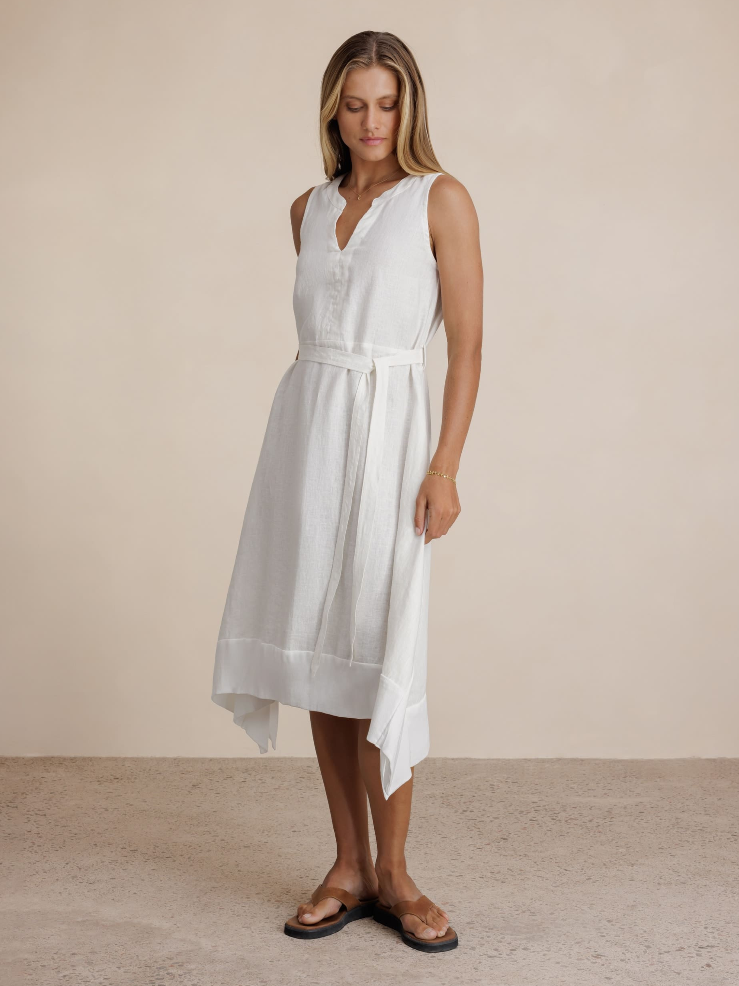 Inez Linen Midi Dress Coconut