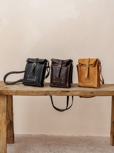 Image features Flinders Leather Pouch in Tan, Cuban & Black