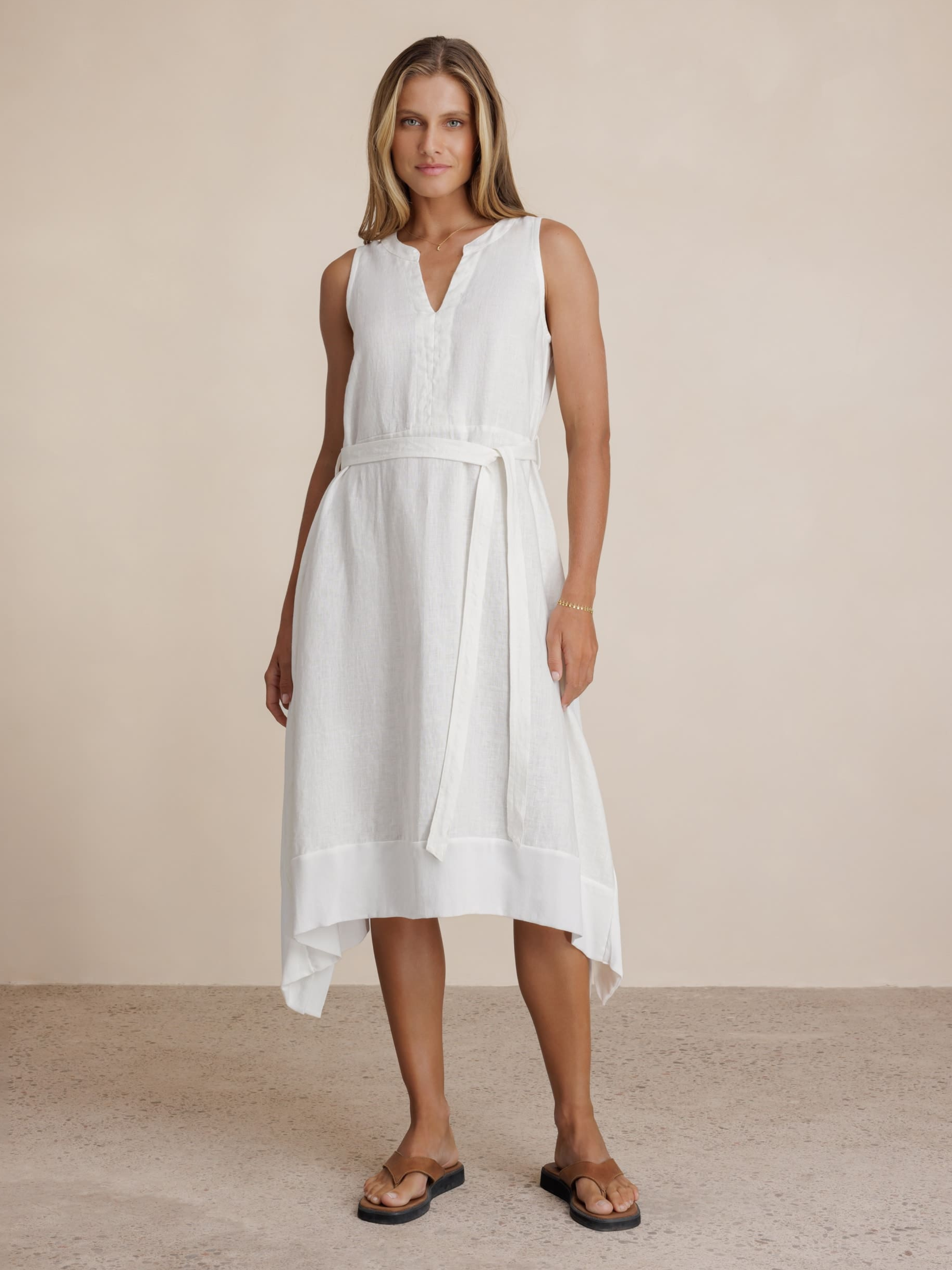 Inez Linen Midi Dress Coconut