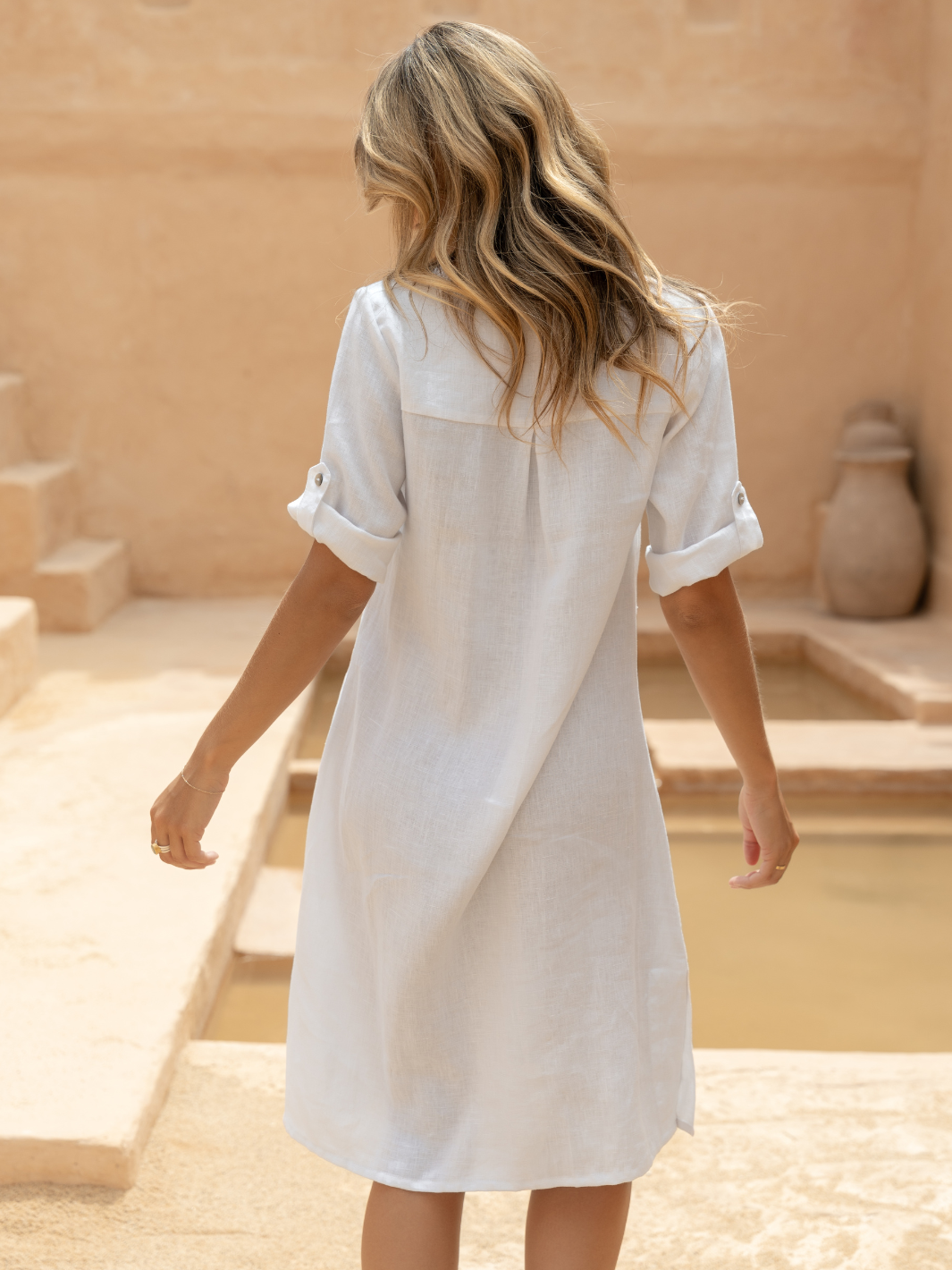 Elyse French Linen Midi Dress White Nomad the Label