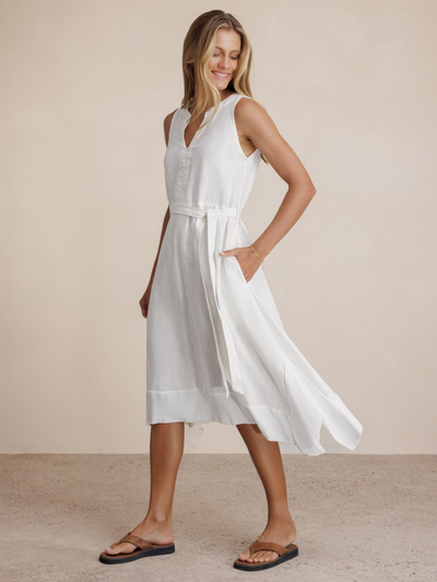 Inez Linen Midi Dress Coconut