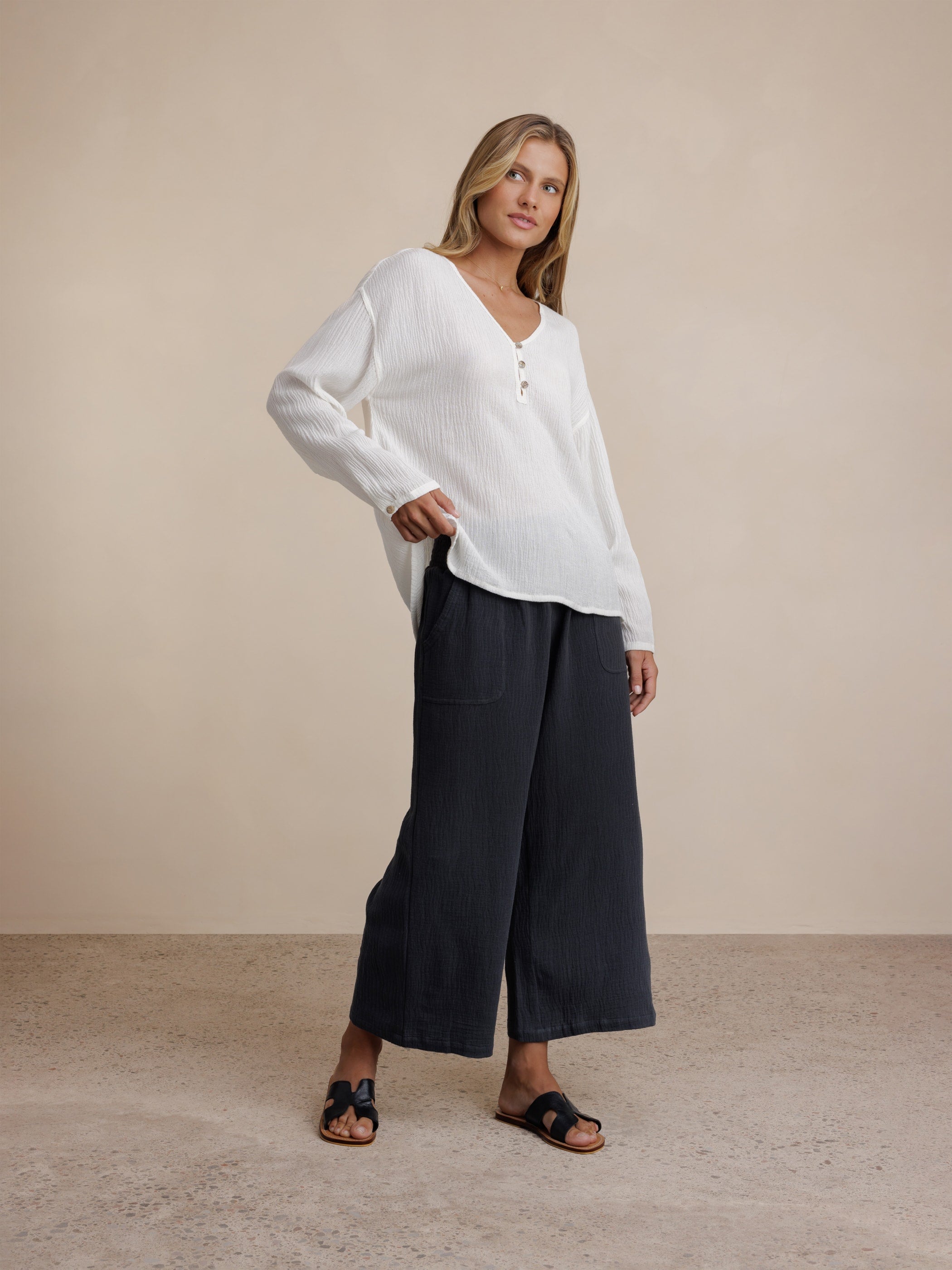 La Vie Linen Blend Blouse Coconut