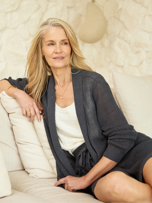 Tathra Organic Linen Knit Cardigan Charcoal