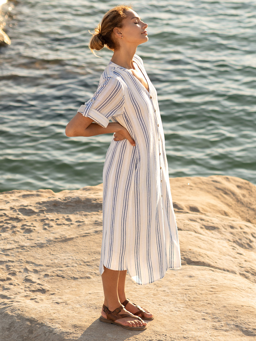 Athena Cotton Dress Azure Stripe