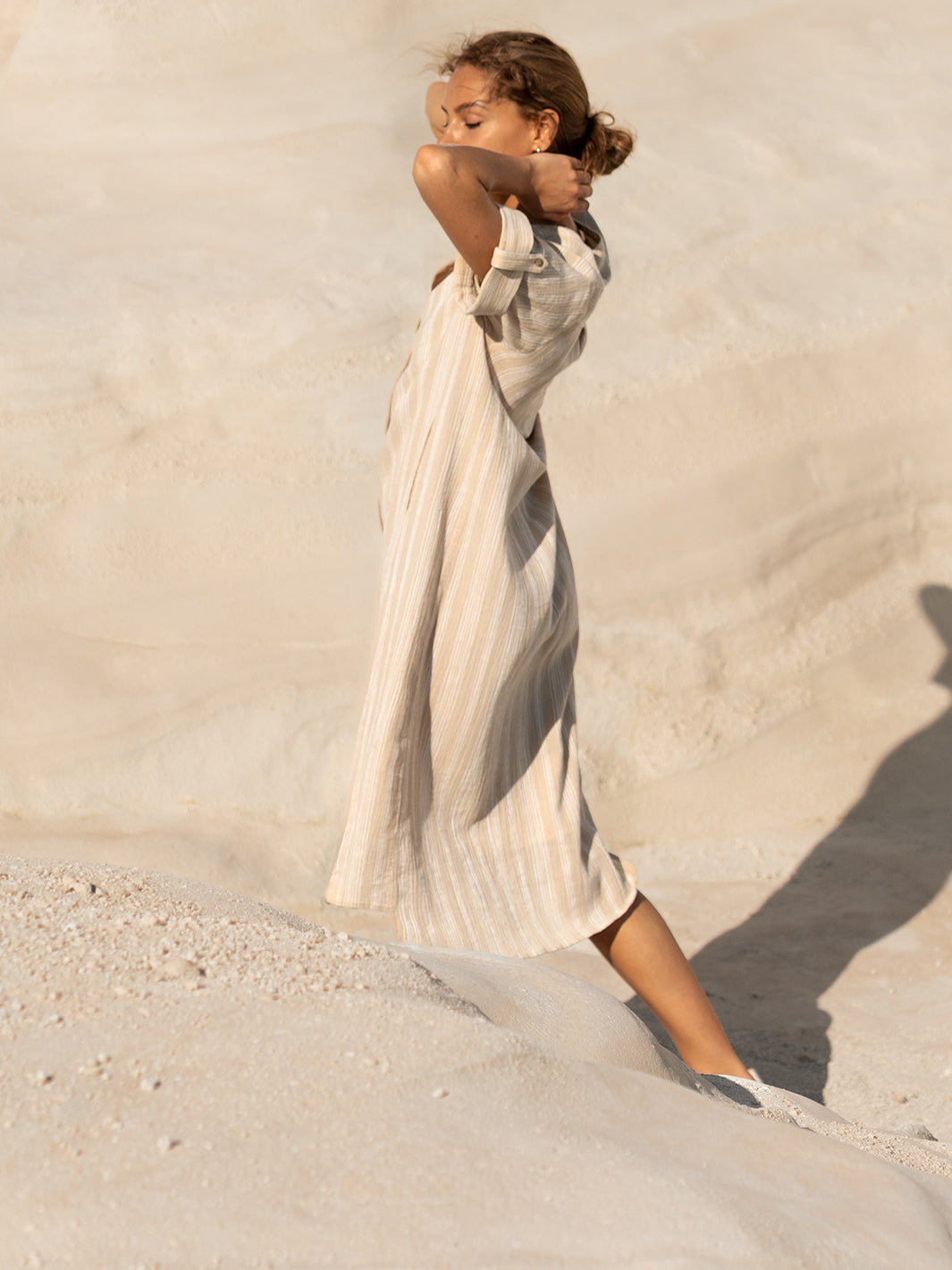 Athena Cotton Dress Sand Stripe