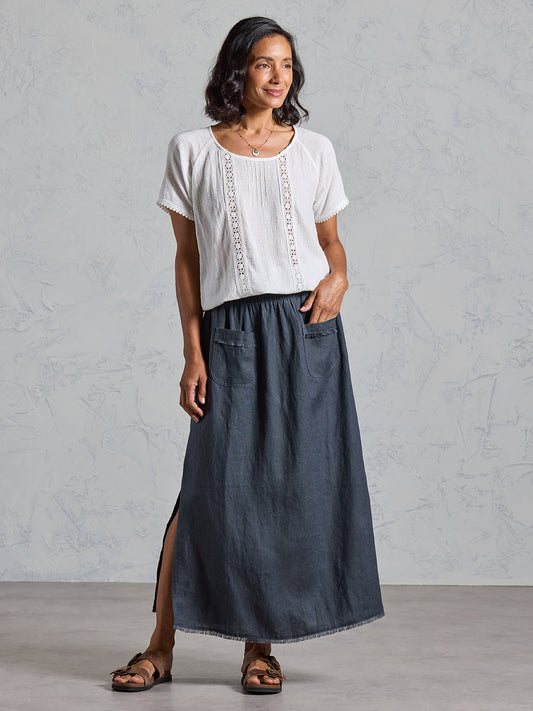 Aurora French Linen Skirt Charcoal