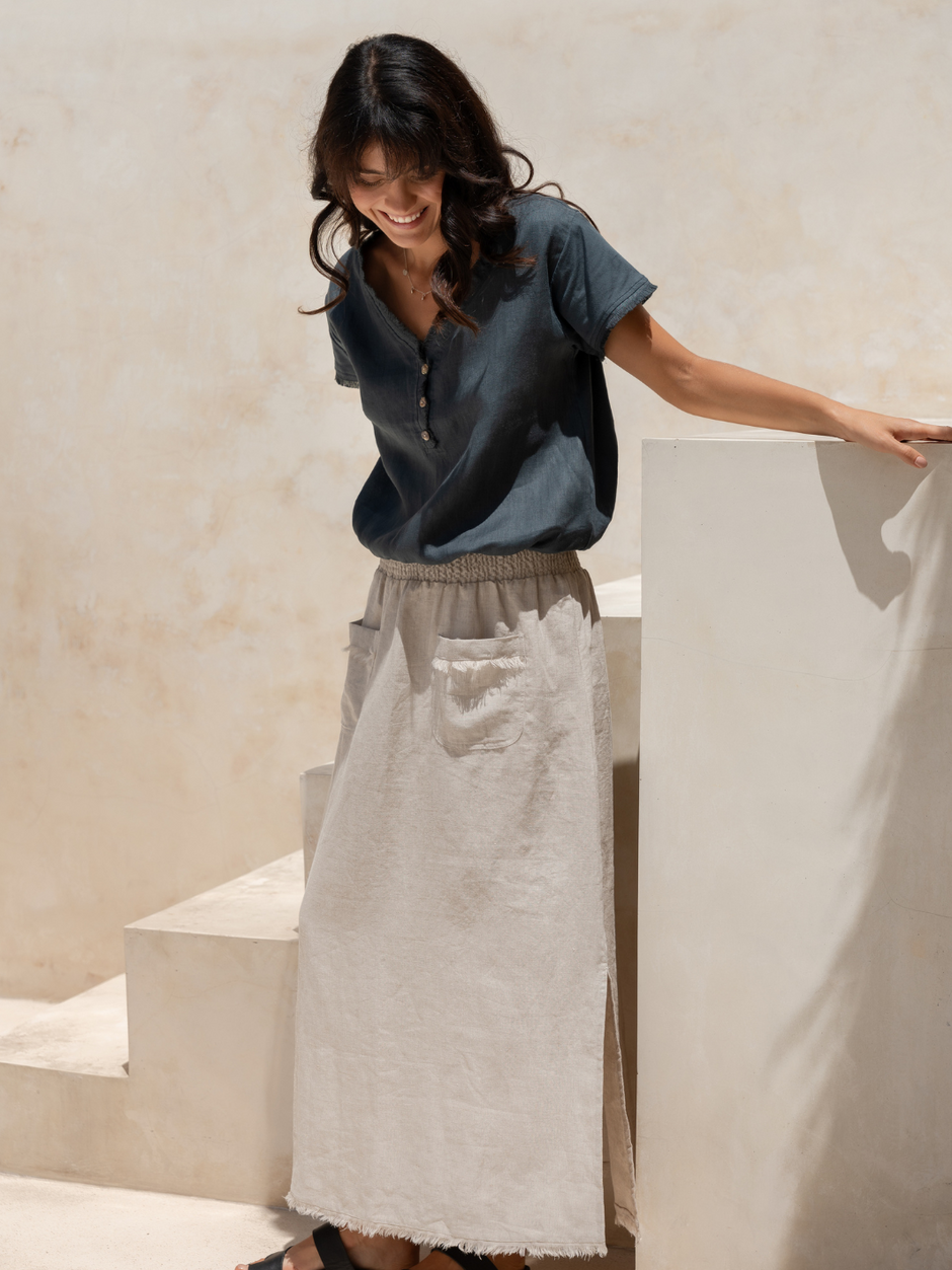 Aurora French Linen Skirt Charcoal