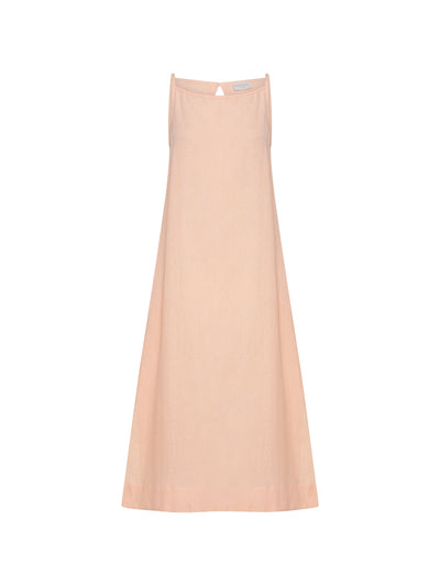 Image features Peony Linen Dress in Coral