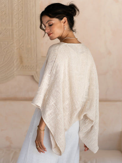 Model wears Bloom Cotton Shrug in Ecru