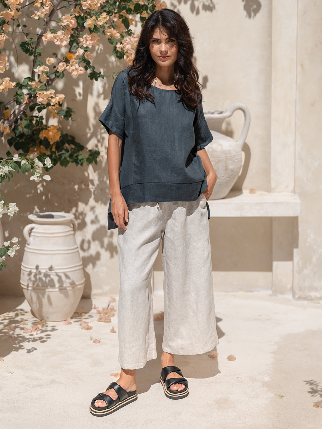 Costa French Linen and Cotton Top Charcoal Linen Costa Top