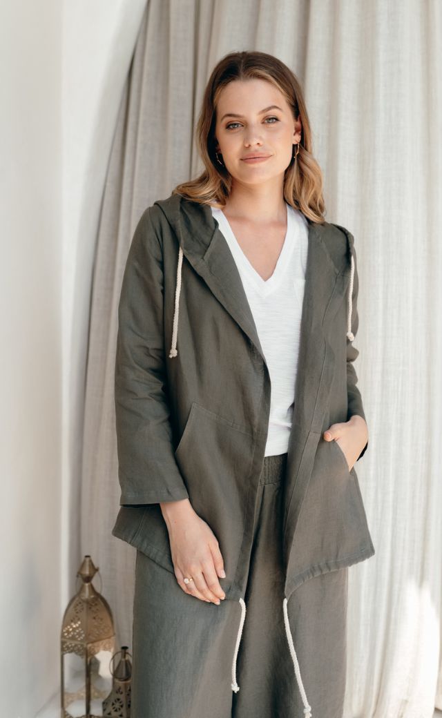 Florence French Linen Cape Jacket Forest Green