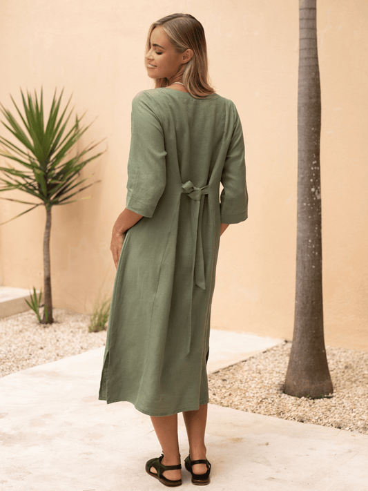 Frankie Linen Midi Dress Olive