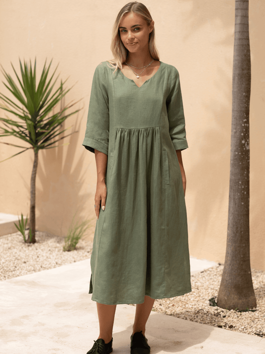 Frankie Linen Midi Dress Olive