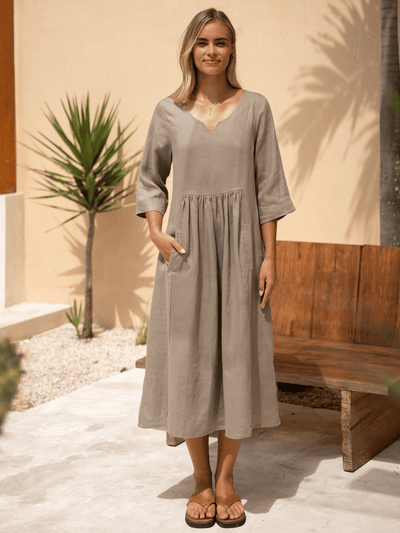 Frankie Linen Midi Dress Taupe