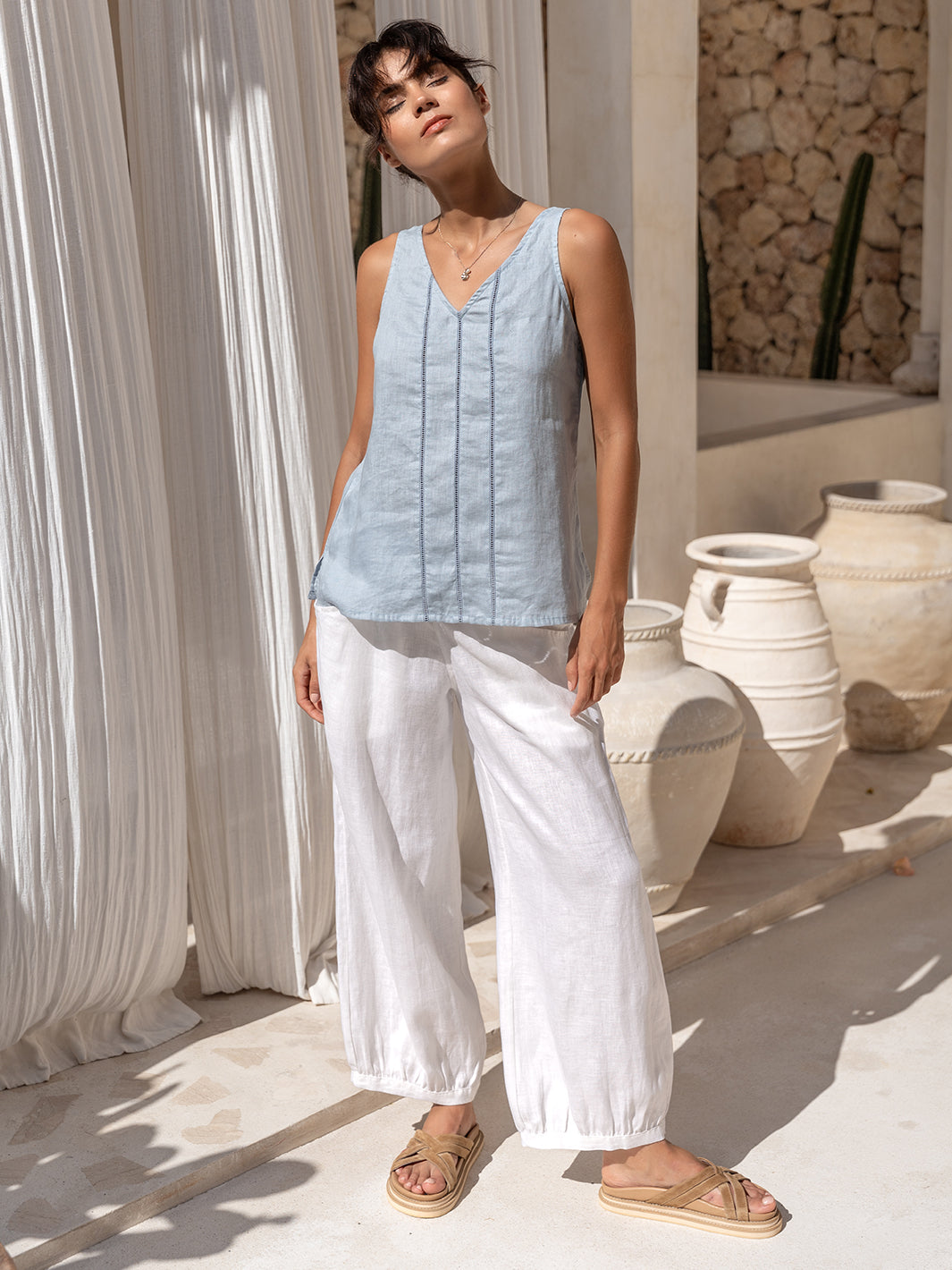Giana French Linen Top Almond