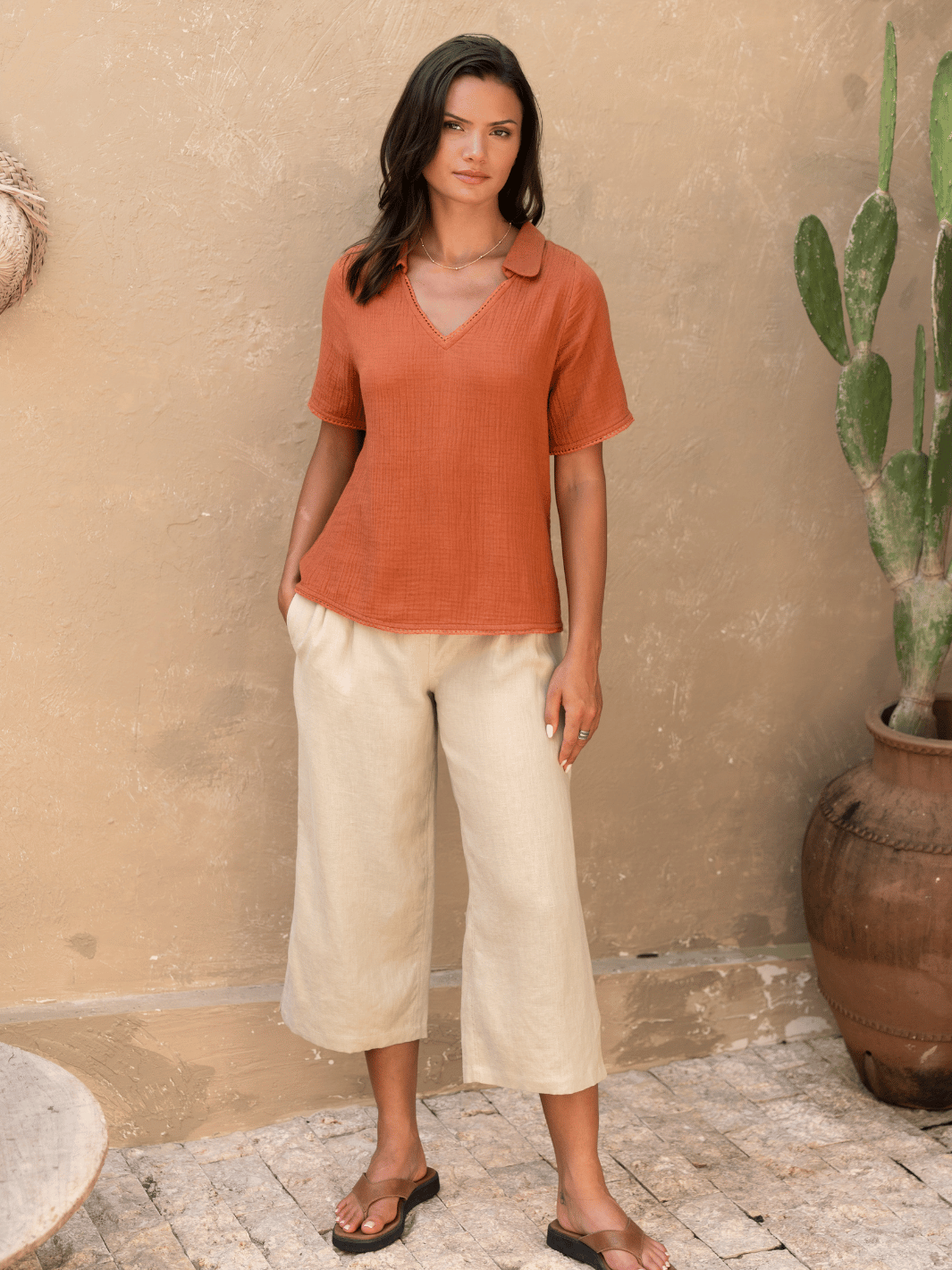 Henley Cotton Top Rust