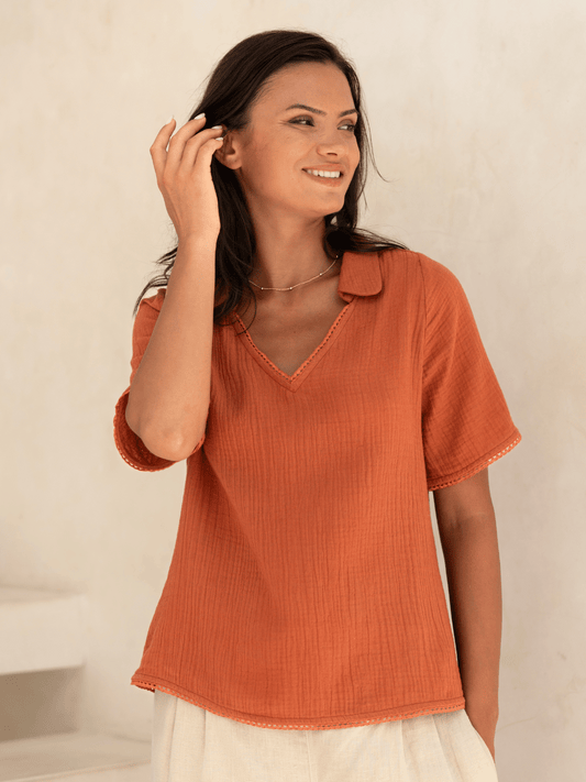 Henley Cotton Top Rust