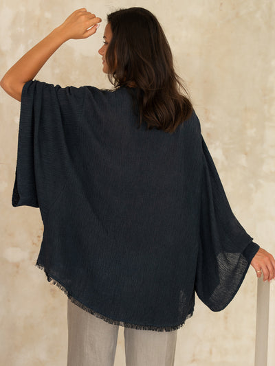 Model wears Isla Linen Blend Kimono in Charcoal