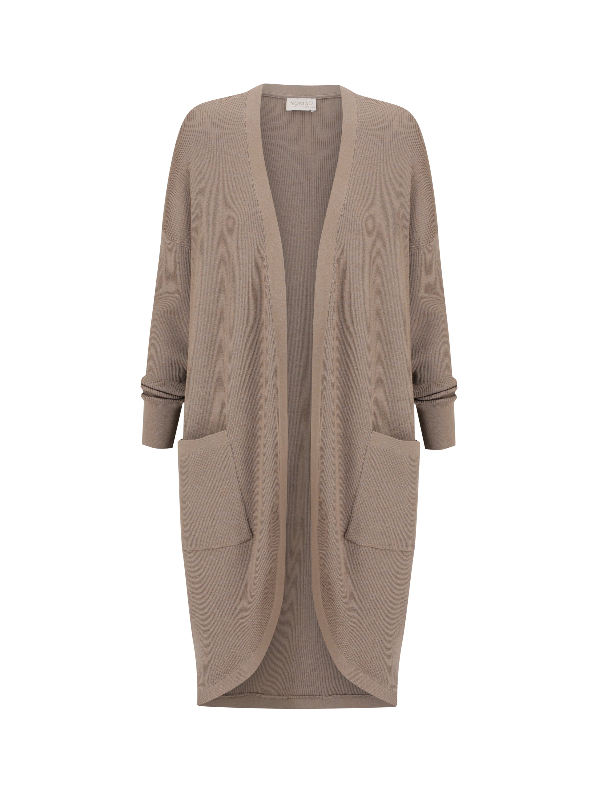 Beige cardigan with pockets on a white background