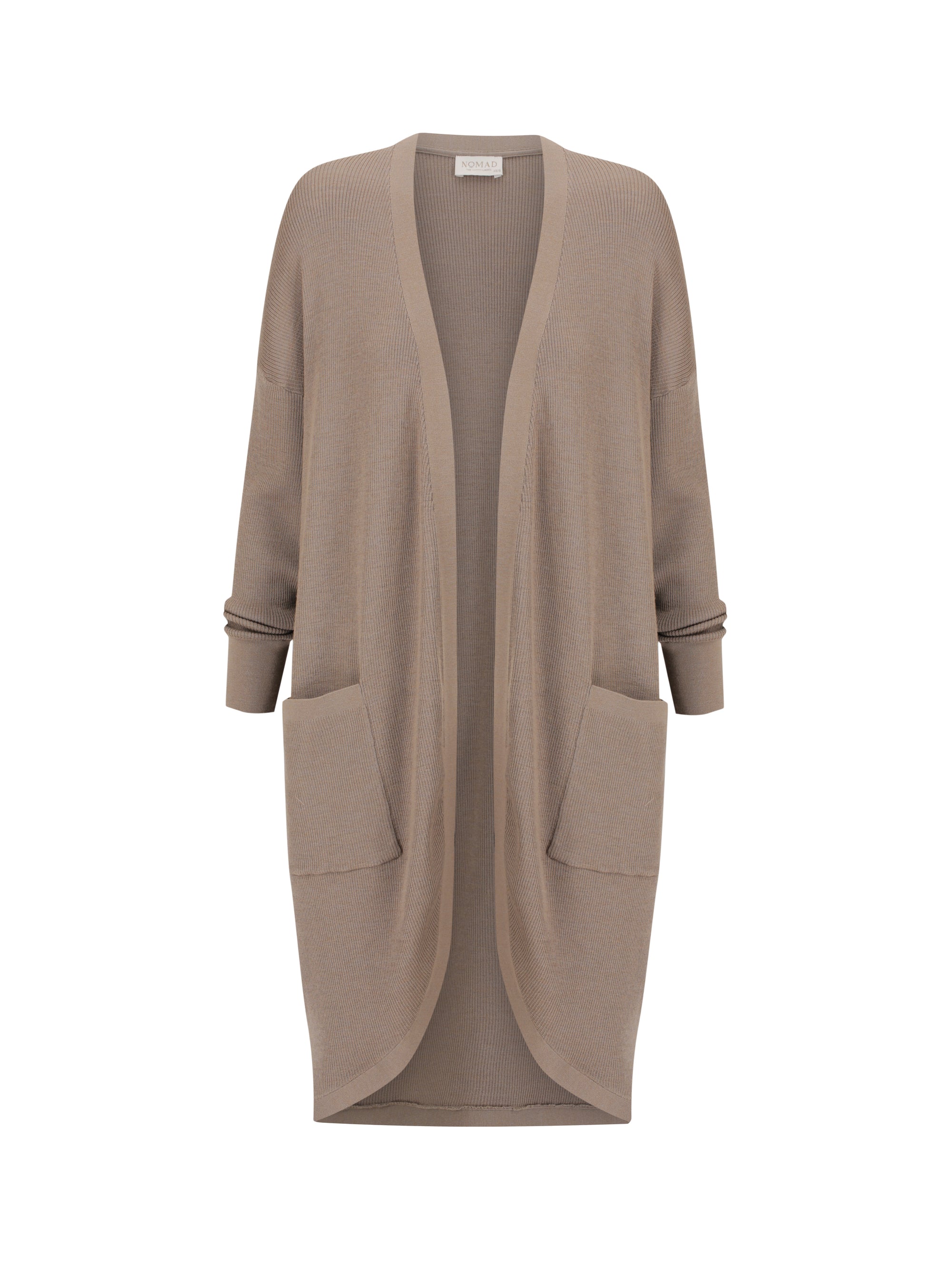 Beige cardigan with pockets on a white background