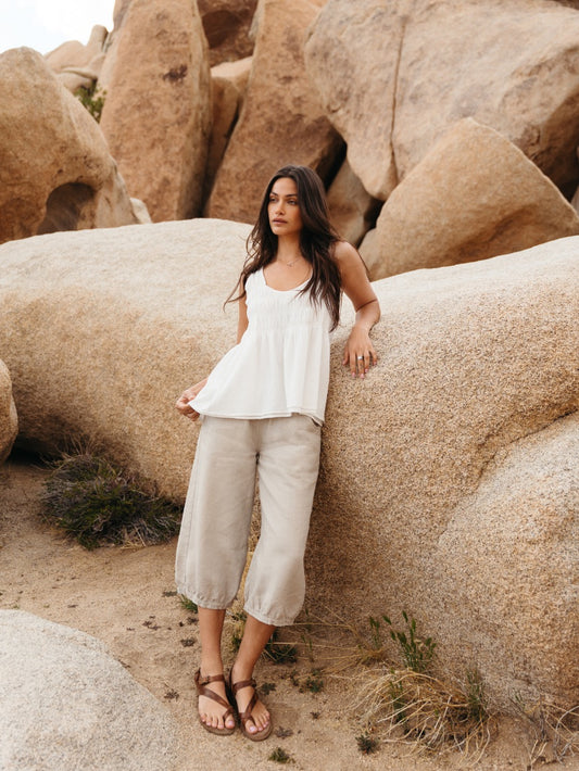 Model wearing Key Largo Cotton Top Coconut